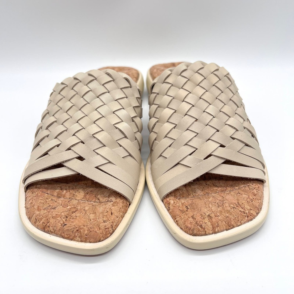 KELSI DAGGER Tide Woven Flat Slide Sandal Womens 7.5 Cream Comfort Cork Footbed - Picture 2 of 10